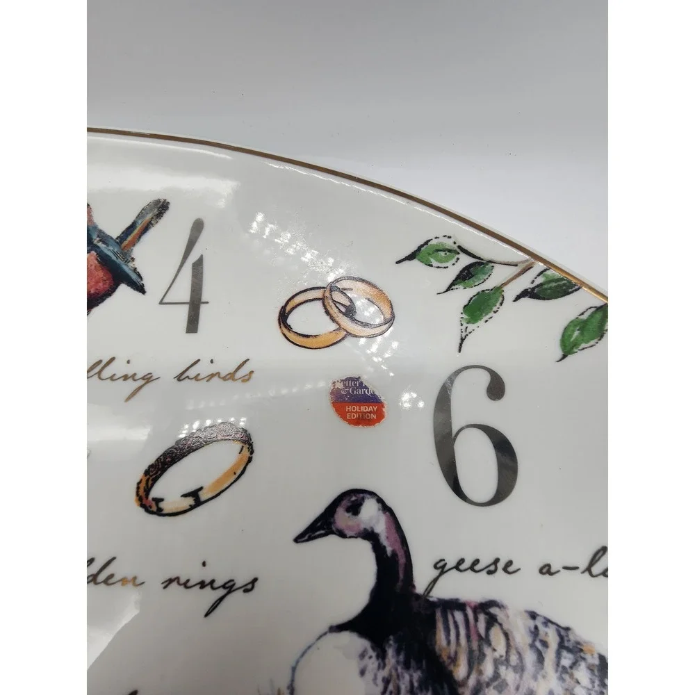 Twelve Days of Christmas Oval Serving Platter Holiday Ceramic Gold Rim White